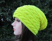 Yellow Hand Knit Hat, Slouchy Hat in Bright Yellow, Knitted Yellow Hat, Winter Accessories