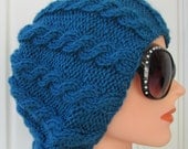 Unisex Hand Knit Hat - Slouchy Hat for Men and Women in Ocean Blue