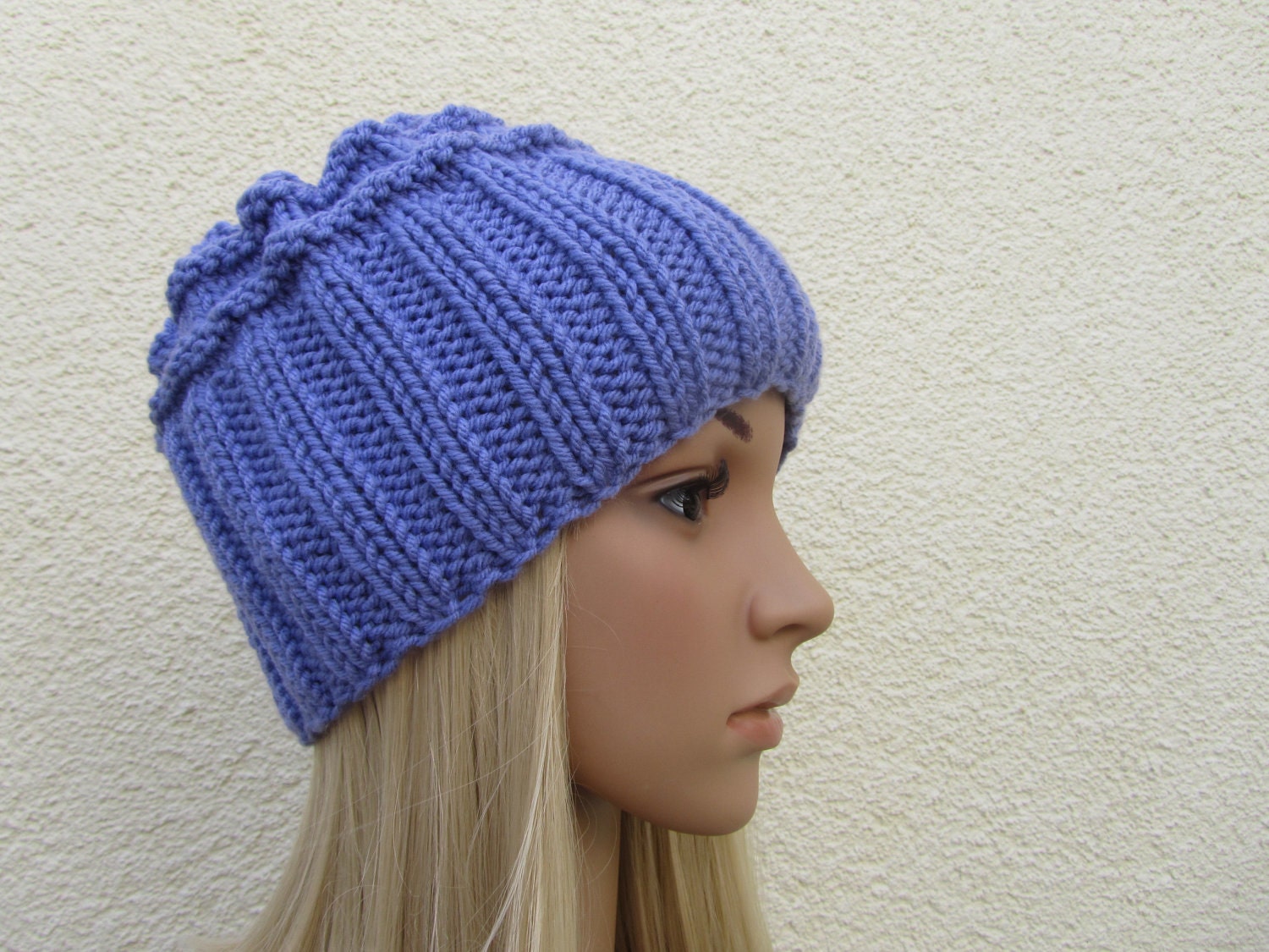 Hand Knit Purple Hat - Cloche Beanie Hat in Lavender