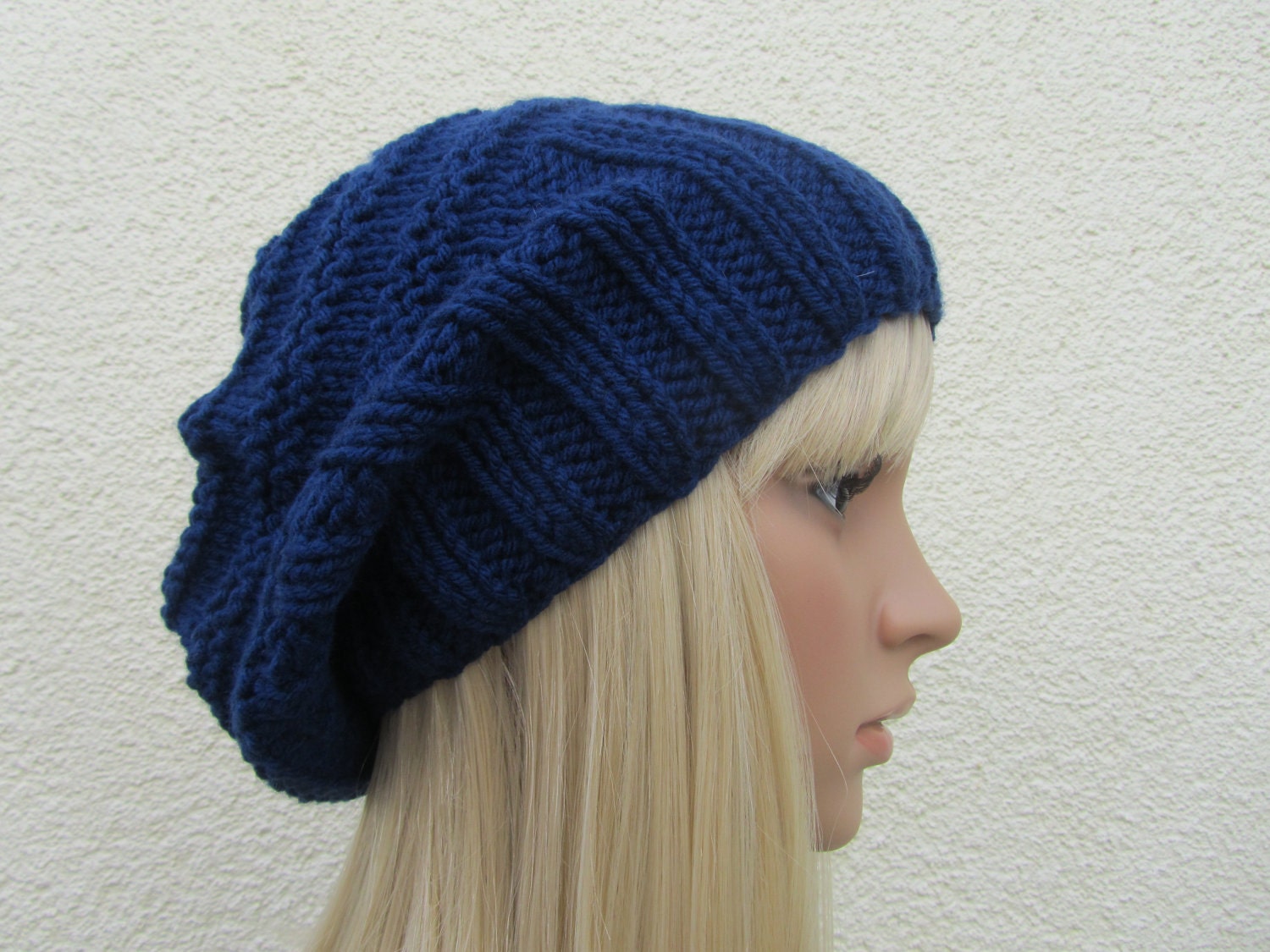Hand Knit Hat, Slouchy Hat  Midnight Blue, Navy  Unisex Hat