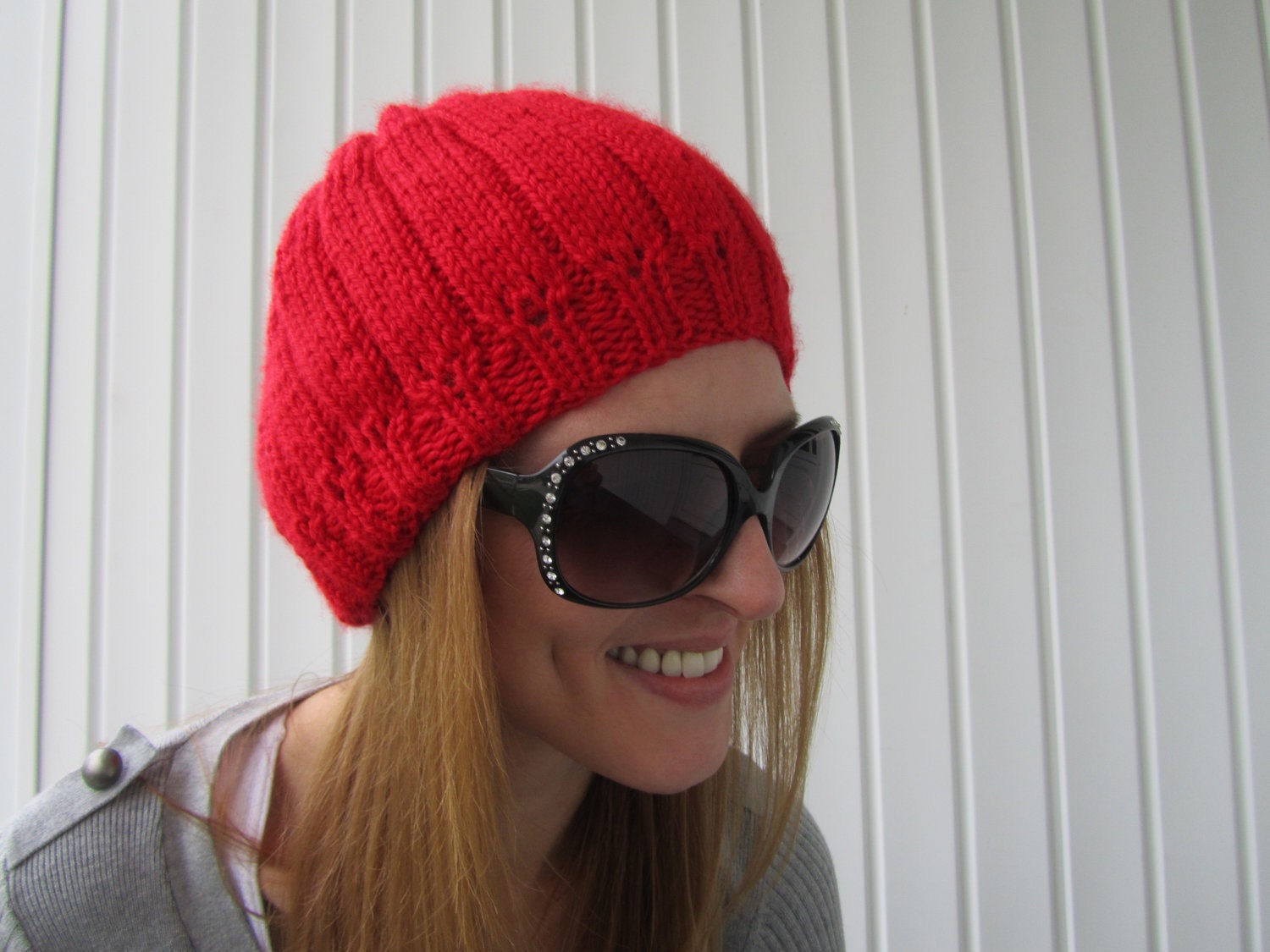 Hat, Hand Knit Cloche Style Hat, Knitted Hat in Crimson Red