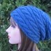 Denim Hand Knit Hat, Slouchy Hat in Denim, Knitted Navy Blue Hat, Winter Accessories