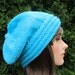 Sky Blue Knitted Hat, Hand Knit Slouch Hat in Sky Blue