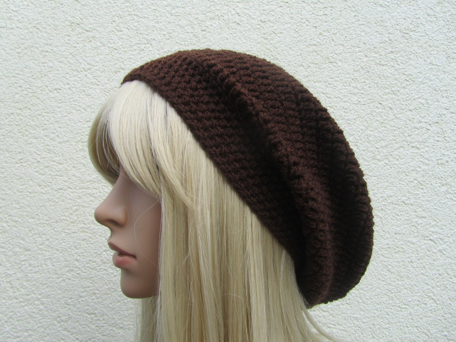 Slouchy Beret Hat, Crochet Brown Hat, Unisex Hat