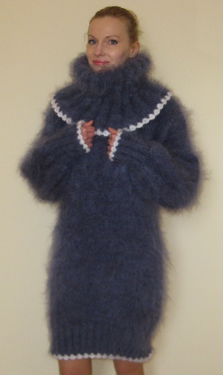 Very Sexy Denim Blue Hand Knitted Mohair Sweater By Supertanya