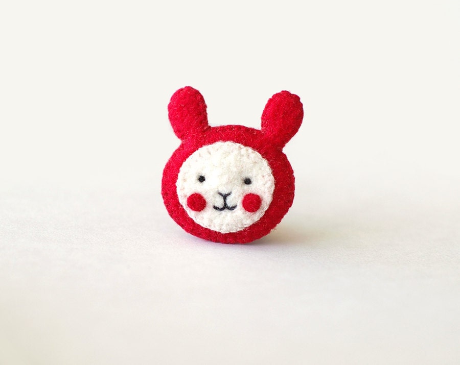 Christmas gifts for kids / Cute bunny brooch / Tiny rabbit brooch in red / Made to order