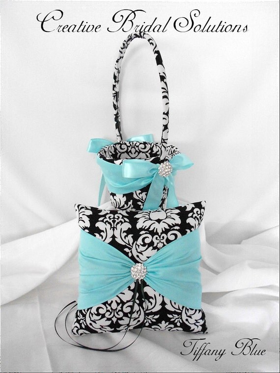Items similar to Black and White Damask with Tiffany Blue Wedding
