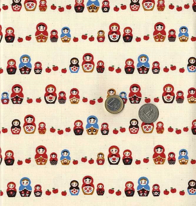 Matryoshka Dolls and Apples Print - Japanese Fabric Half Yard
