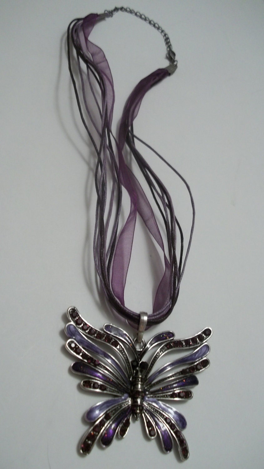 Rhinestone & Enamel Butterfly Pendant