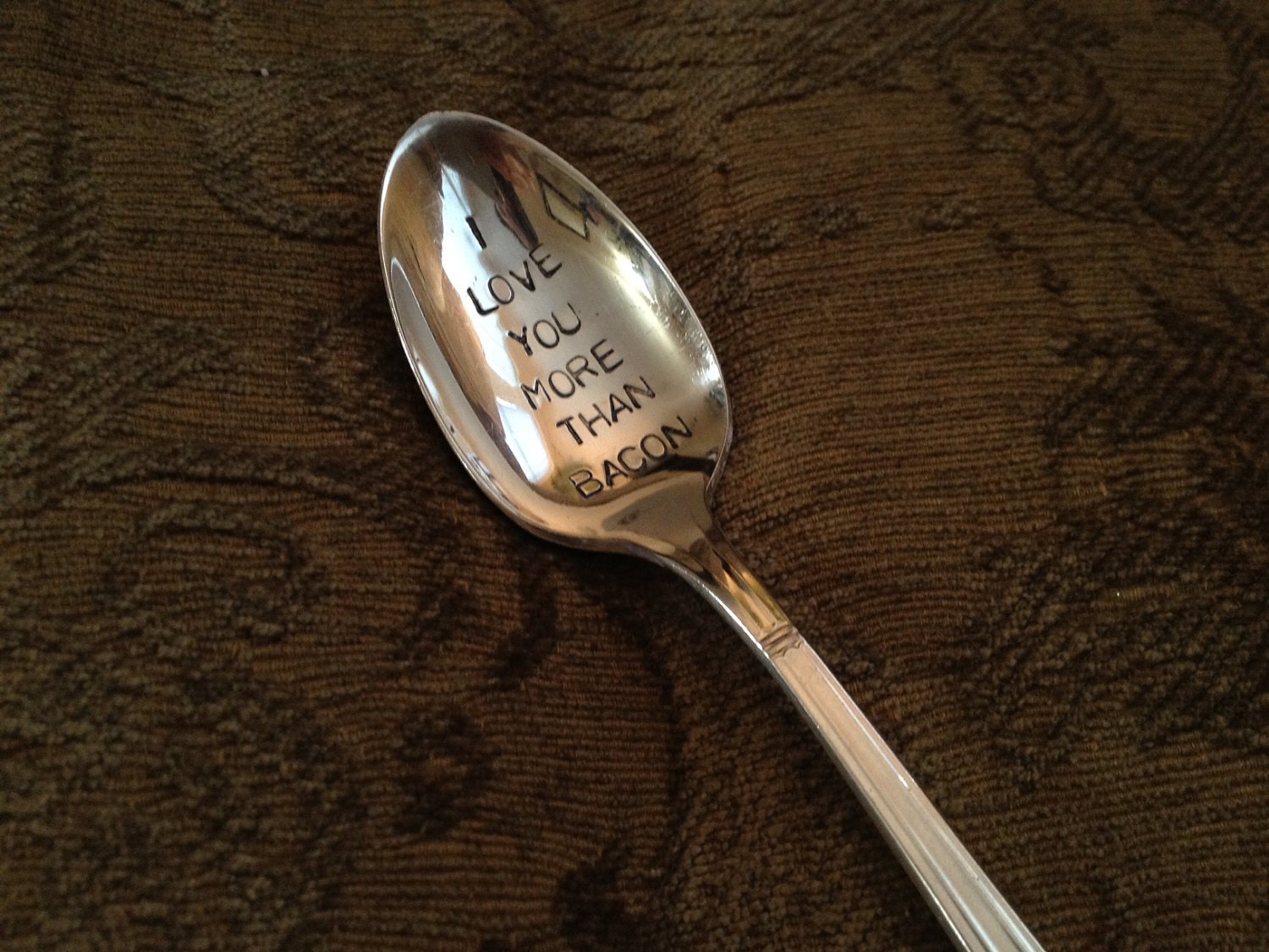 recycled silverware hand stamped spoon I love you more than Bacon