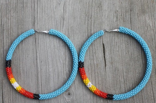 Turquoise beaded hoop earrings