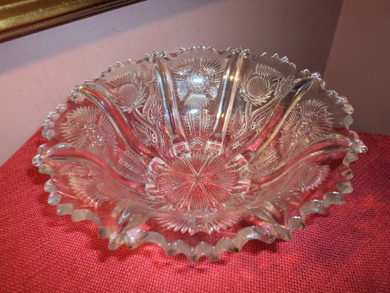 Items Similar To Antique Vintage Eapg Paneled Thistle Pattern Pressed Glass Bowl Scalloped Top 9145