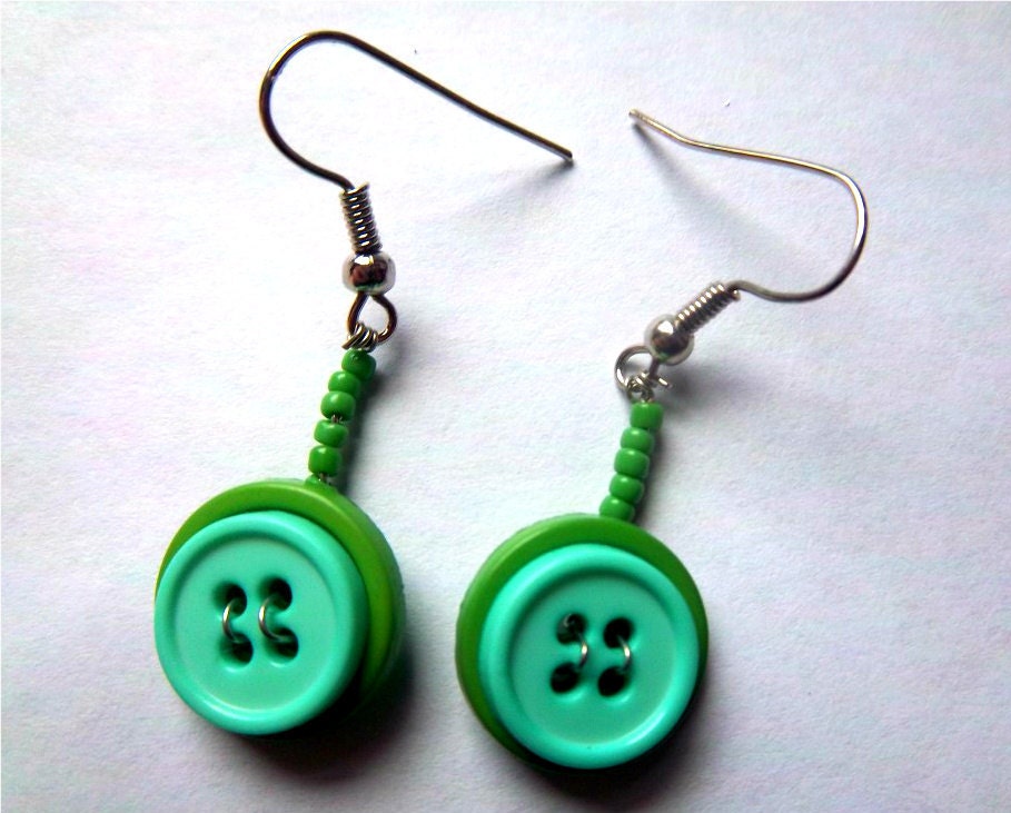 Green Button Earrings Cute and Casual Spring Jewelry Fishhook Earrings