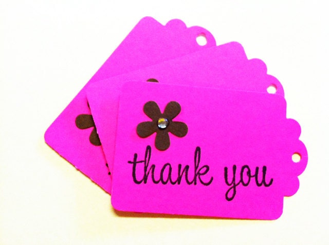 Gift Tag (set of 30) - hot pink thank you cherry blossom with hole punch