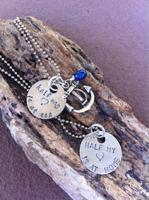 Couples Hand Stamped Navy Deployment Necklaces