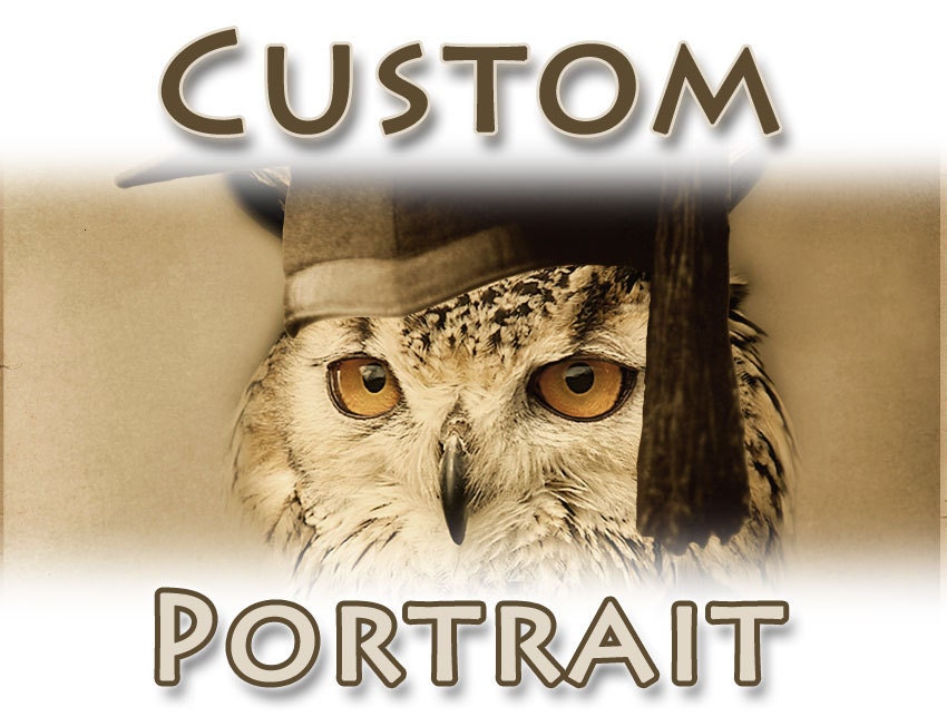 CUSTOM Pet Portrait - Anthropomorphic Digital vintage portrait Sepia color Altered photo Printable Downloadable postcard and A4 size //cv040