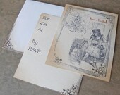 Vintage invitations hand stamped little girl with top hat, any occasion, matching envelopes set of 5.