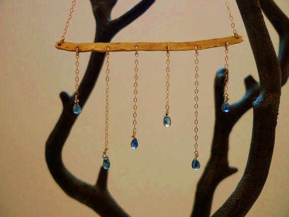 Stellium Necklace of  Yellow Gold and Blue Sapphires