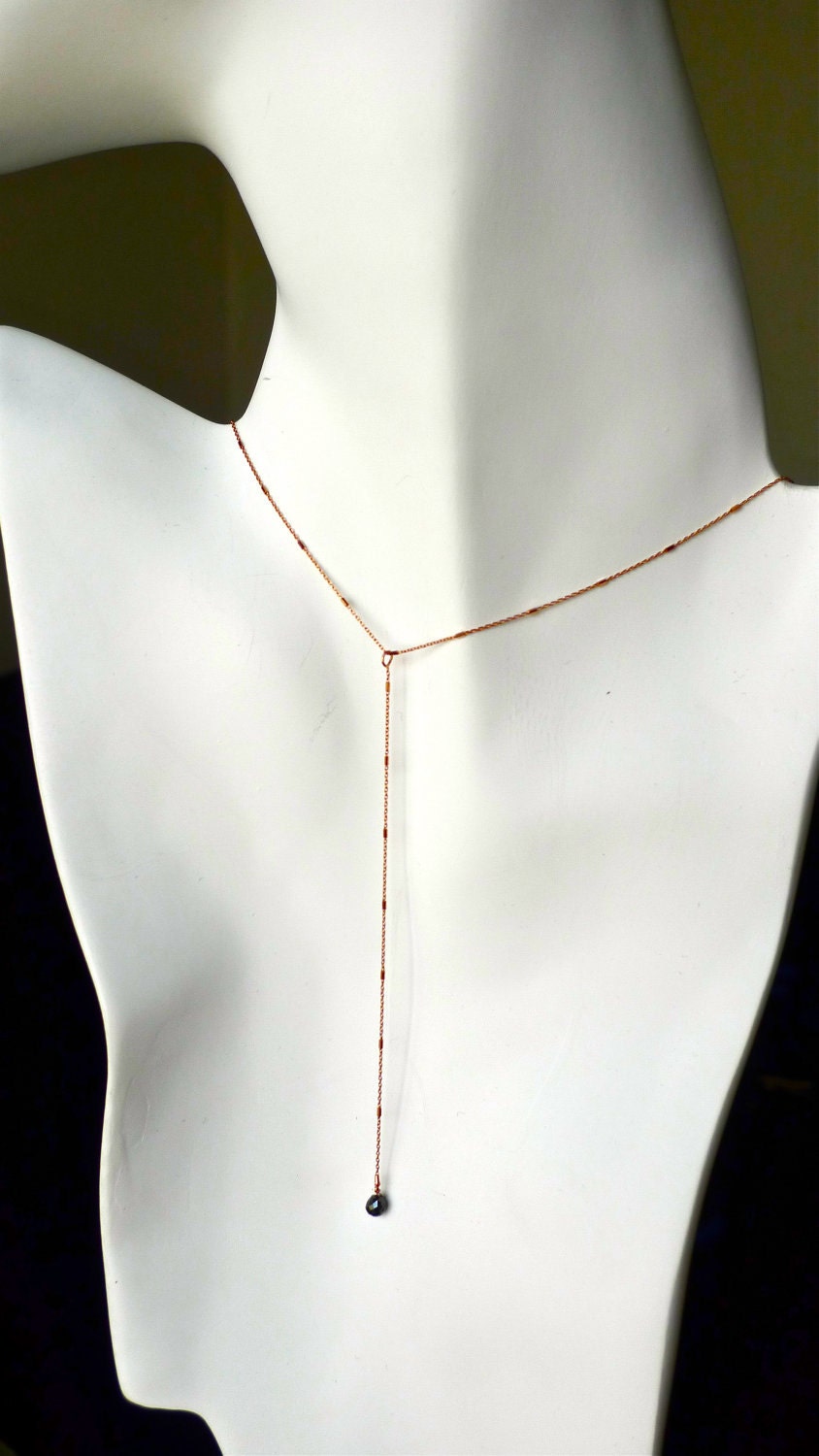 The "Sonia" 14kt Rose Gold Satellite Chain with Black Diamond Briolette