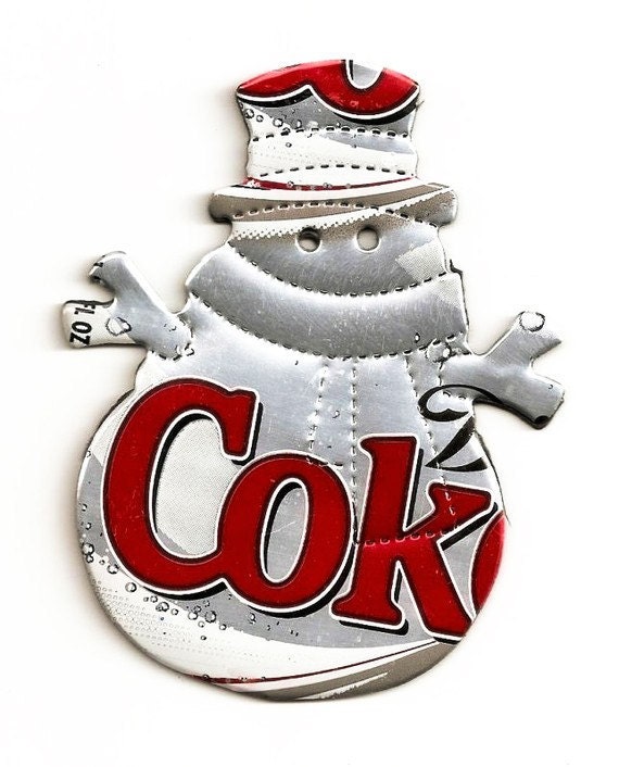 RECYCLED SNOWMAN MAGNET from Soda Pop Can
