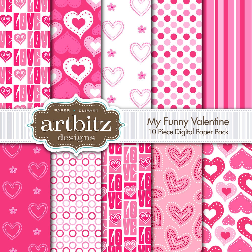 My Funny Valentine 10 Piece Digital Scrapbooking Paper Pack, 12"x12", 300 dpi .jpg