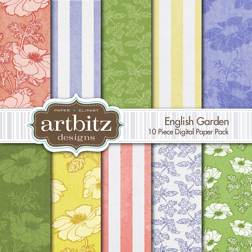 English Garden 10 Piece Aged and Textured Digital Scrapbooking Paper Pack, 12"x12", 300 dpi .jpg