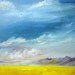 Acrylic painting of a big sky with clouds moving in over the mountains. Original hand painted art.