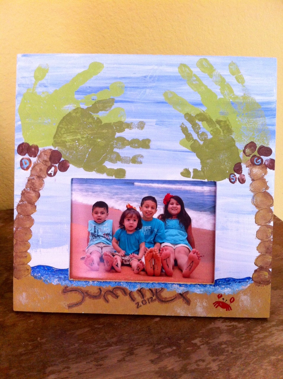Father's Day Handprint / Footprint Beach and Palm Trees Picture Frame - Custom, Personalized, DIY Hand Painted Art