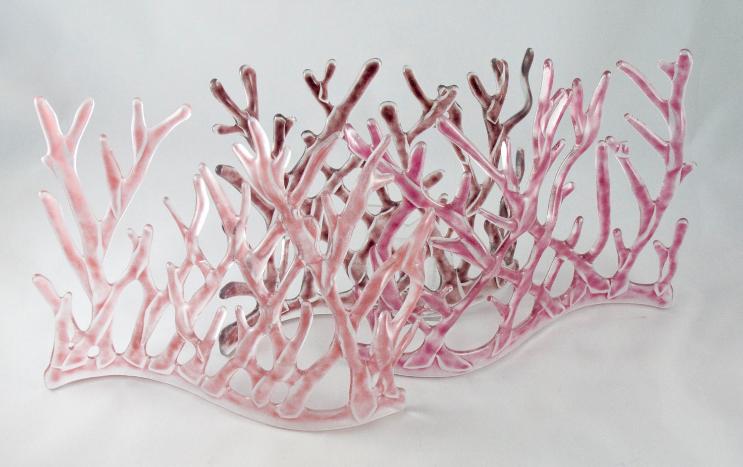 Pink and Plum Glass Sea Grass Sculpture set