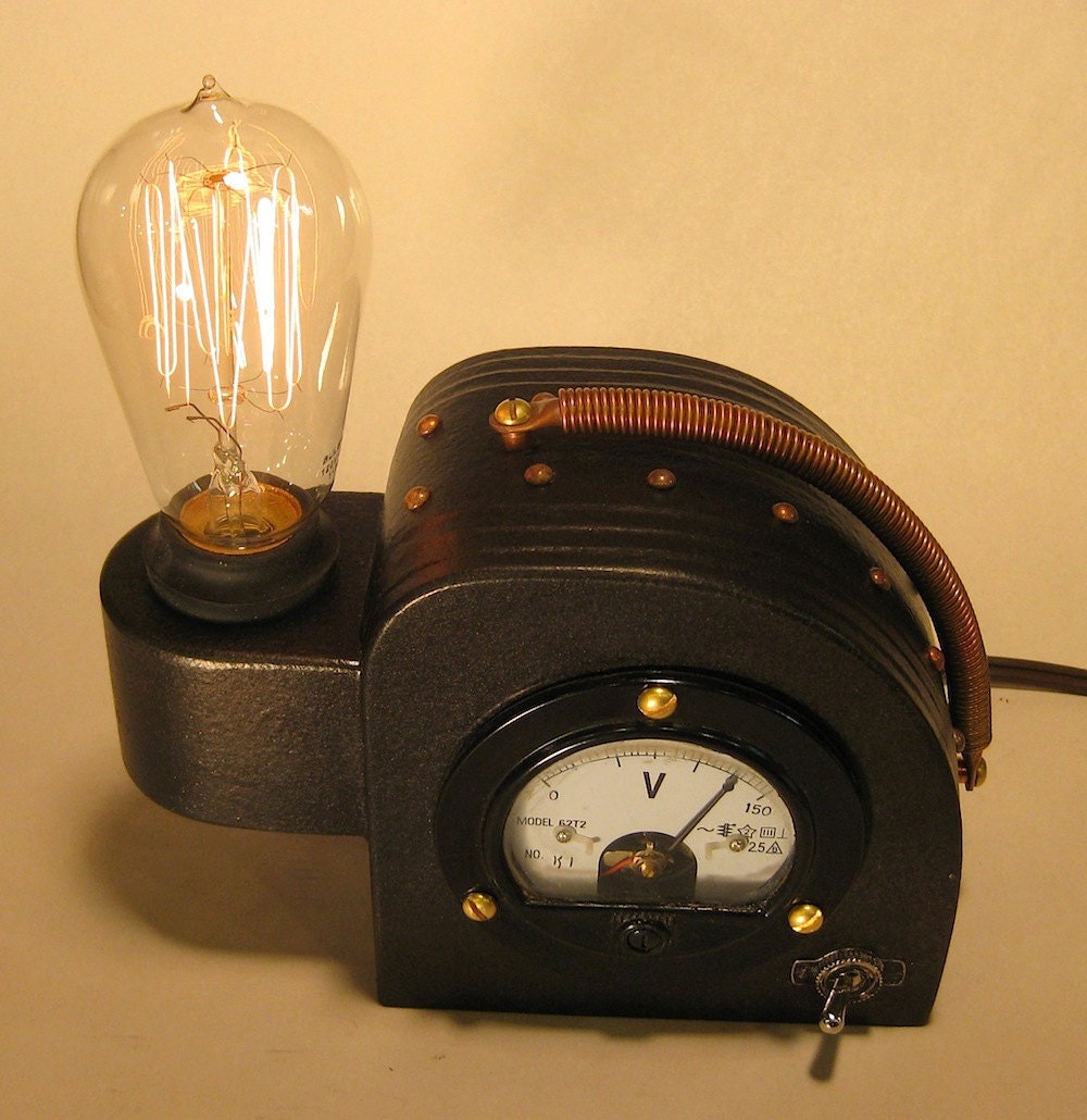 Steam Punk Science, Art Deco, Machine Age,  Edison Lamp. Cool gifts for men.
