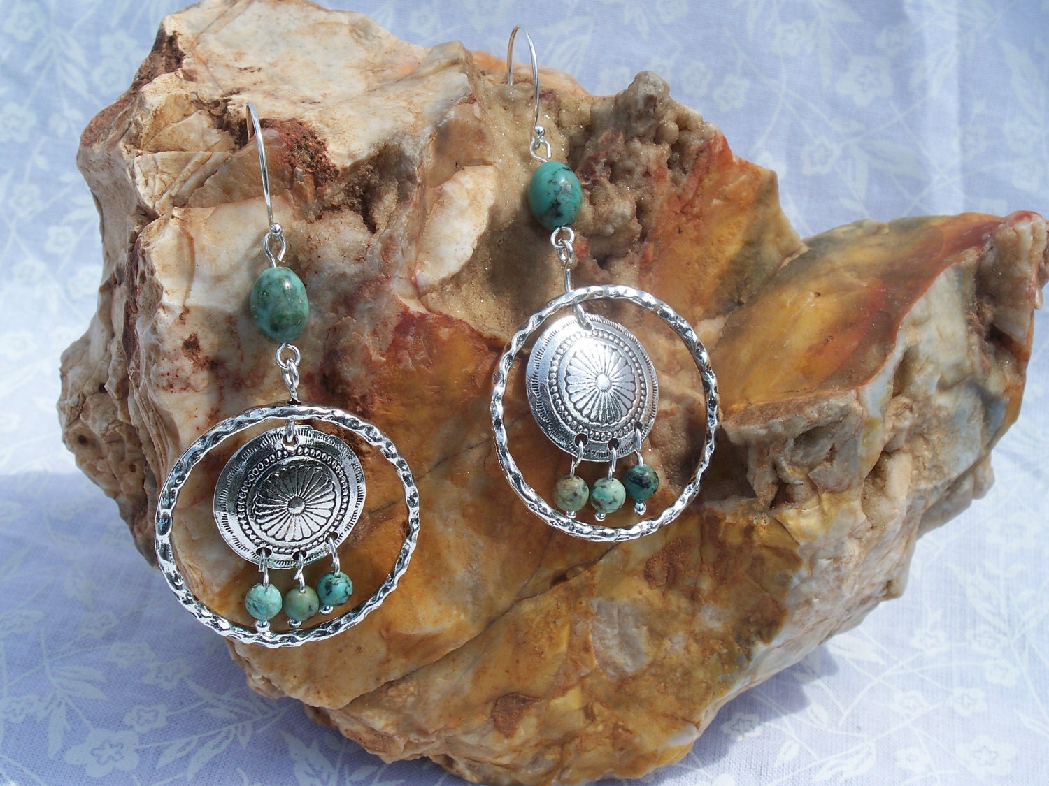 African Turquoise Hoop Dangles