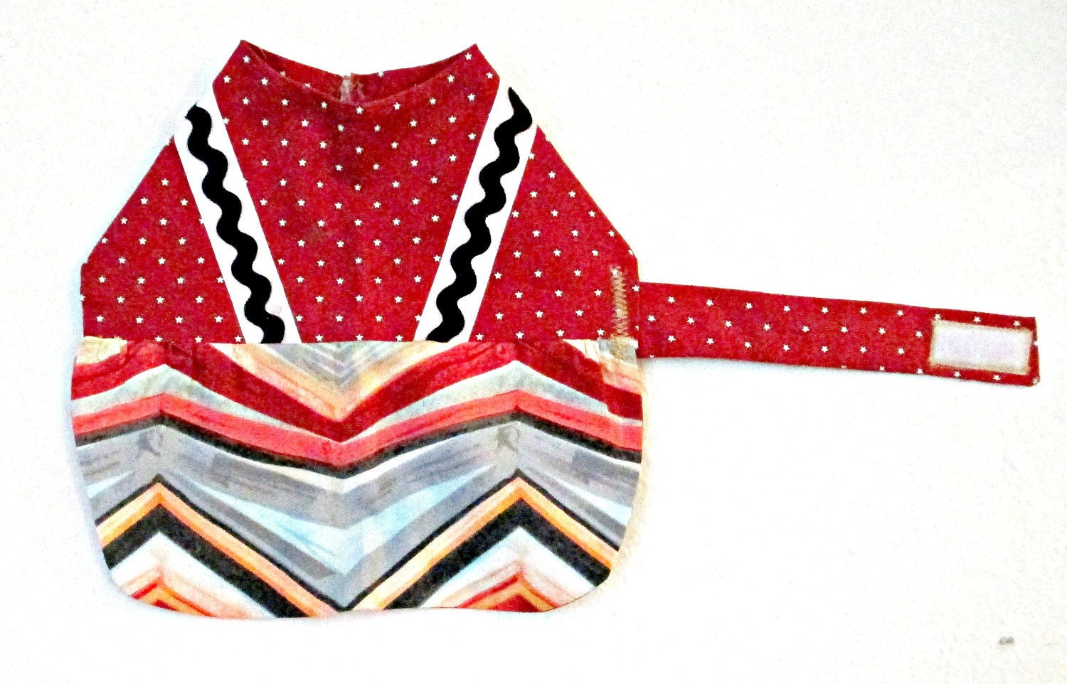 Cotton Small Dog's Made to Order Dress w/ Multicolored Chevron Print Skirt and Tiny Stars and Trim on Bodice Yorkie Etc.