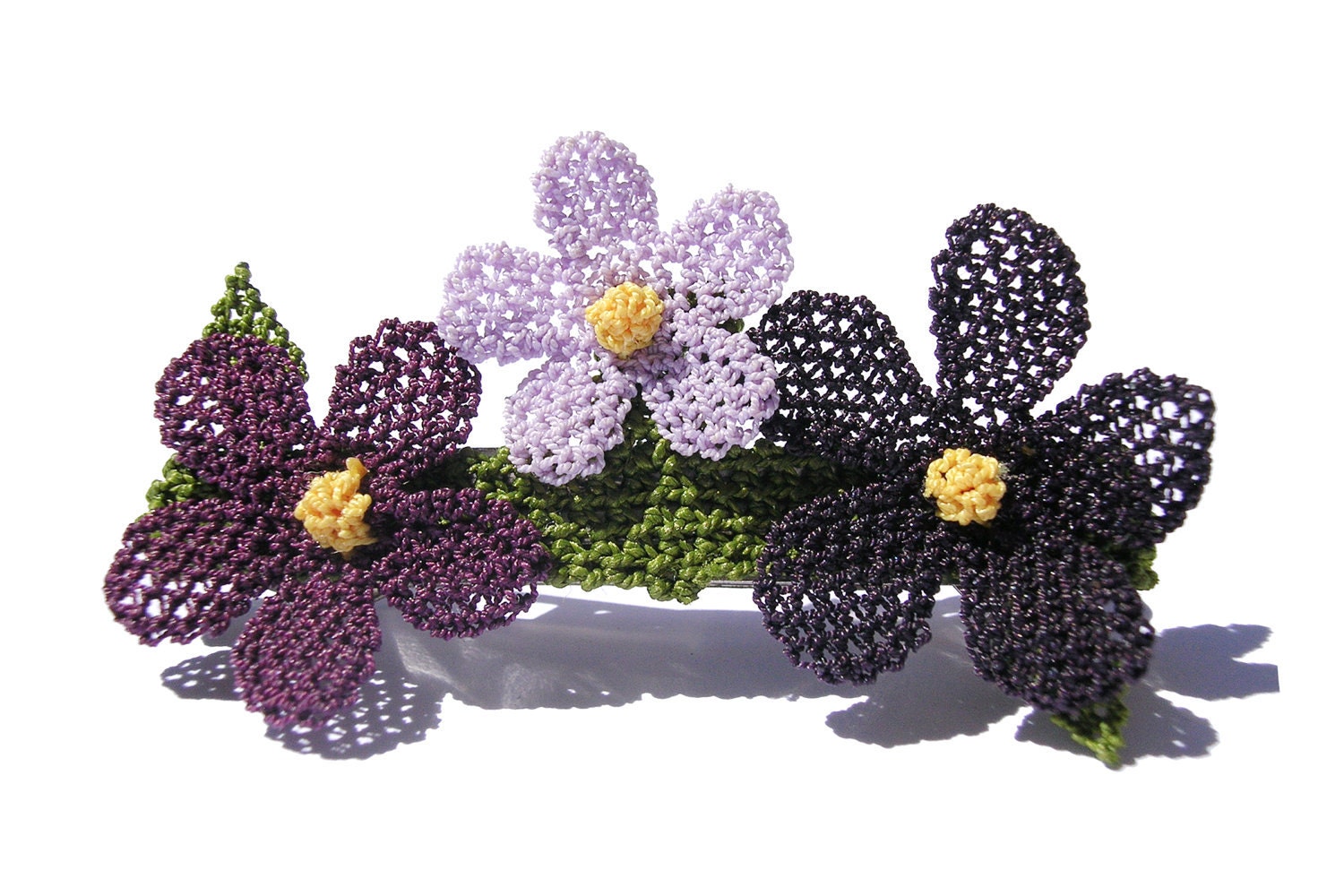 Eco friendly wild flower hair clip, French barrette, lace head piece, shabby chic girls, plum purple lavender lilac violet, TAGT