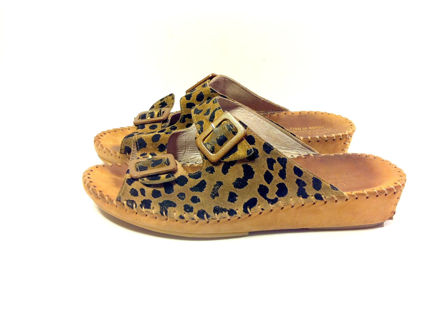 ... Leather Leopard Sandals 8 - Italian Leather Birkenstock Style Sandals