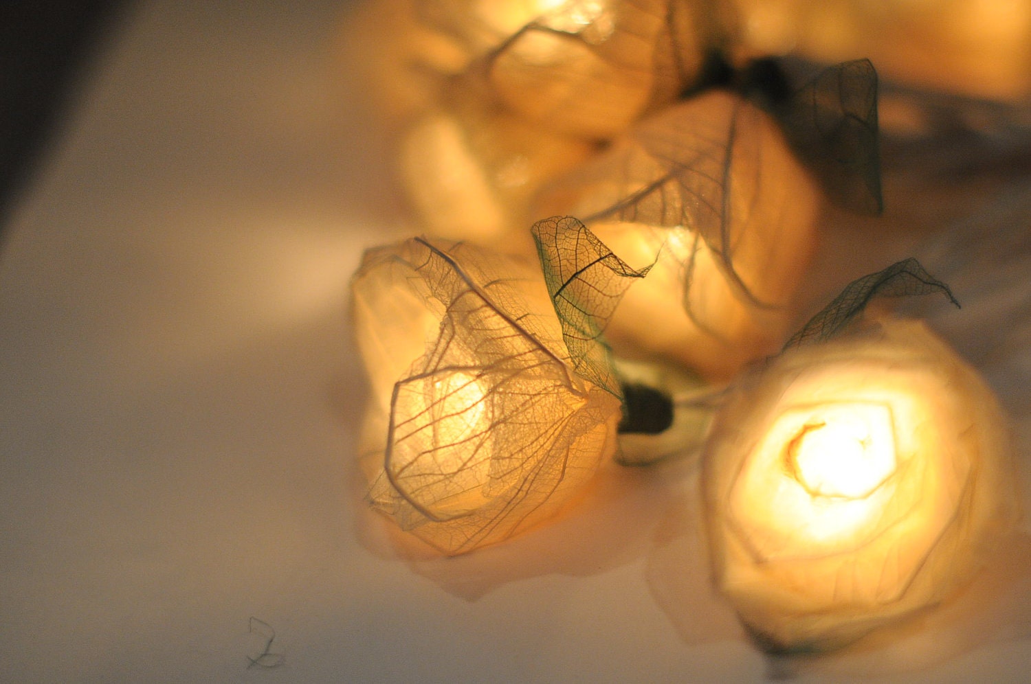 20 white handmade real leaf Rose flower leaf string light patio decoration wedding bedroom living room party lantern