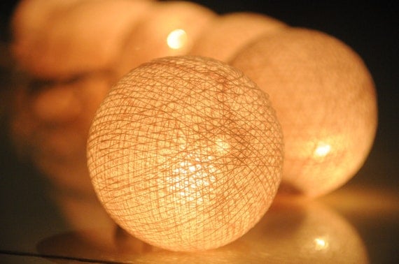 20 x Cream color cotton ball Bali lantern string light patio outdoor decoration deco room bedroom wedding patio party Beach balcony