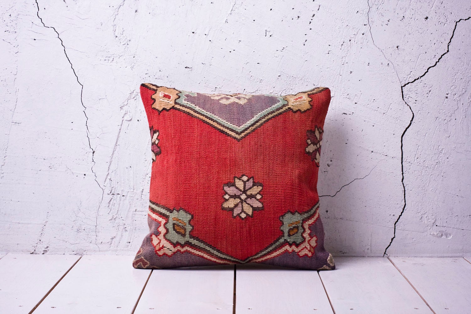 hand woven vintage kilim pillow cover - 15.75" x 15.75" - free shipment with UPS - 01050-59