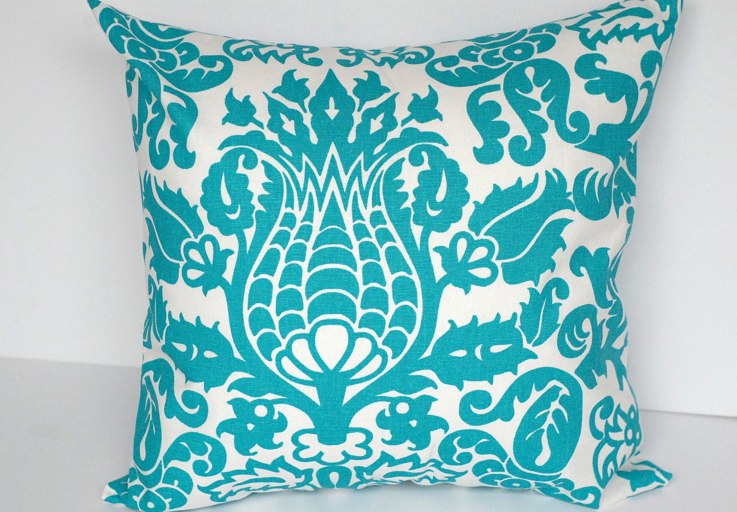 Pillow covers PAIR of TWO 18" x 18" turquoise damask