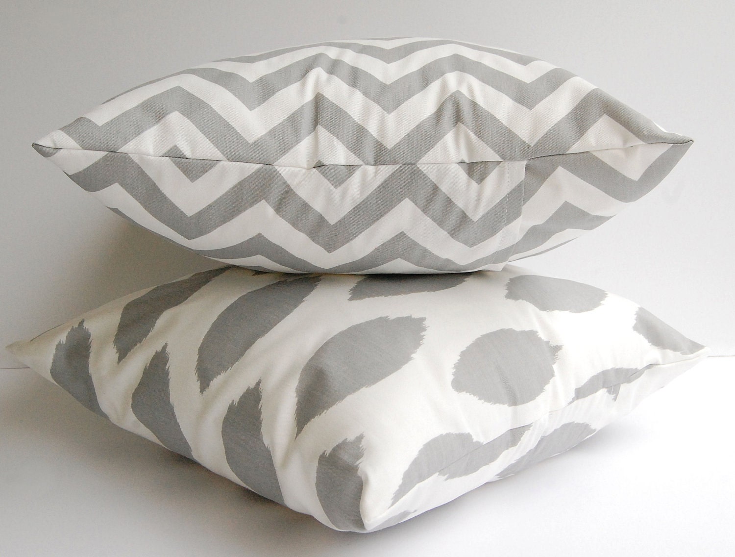 Throw pillow covers set of two 20" x 20" Storm Gray Chevron zig zag and Chipper Ikat