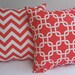 Coral pillow covers set of two 16" x 16" coral and white zig zag chevron stripe and Gotcha links