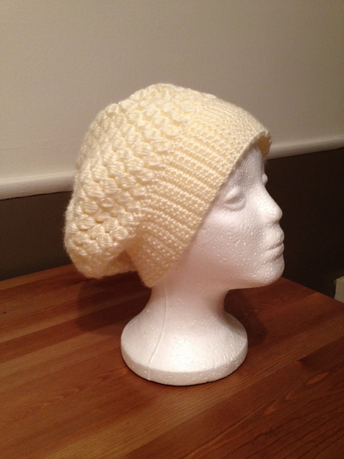 Cream White Slouchy Crochet Beanie