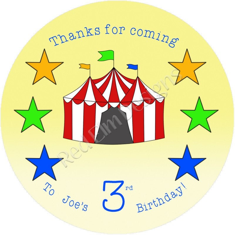 Circus Tent Birthday Stickers - Sheet of 20 - 2" round