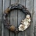 Rustic Ivory Flowers and Brown Burlap Wreath shabby LOVE