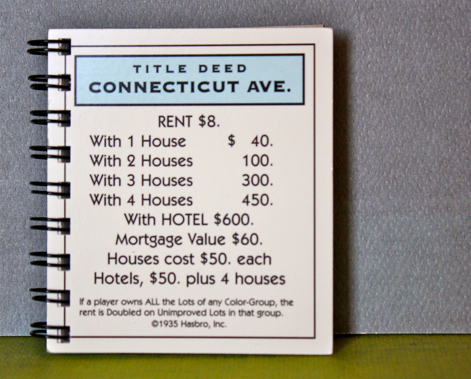 Items similar to Upcycled Monopoly Property Card Notebook Connecticut
