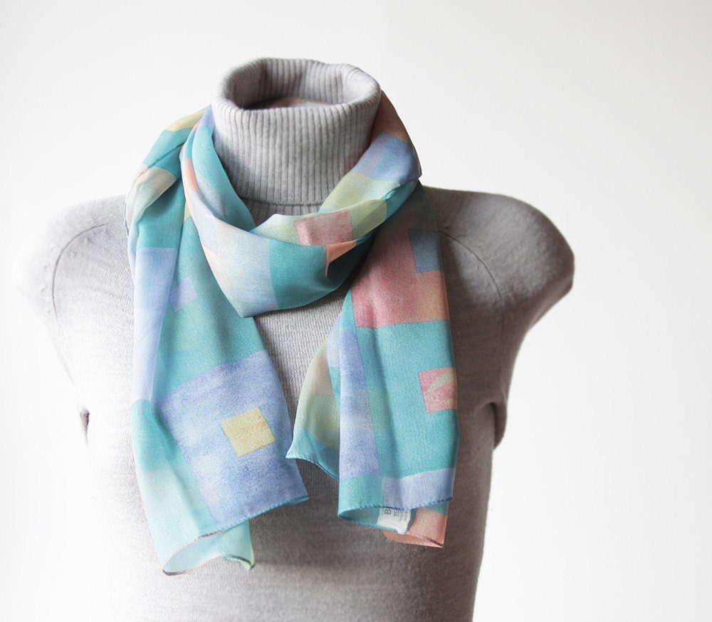 Vintage Designer Scarf by Basha - Blue Green Orange, Long