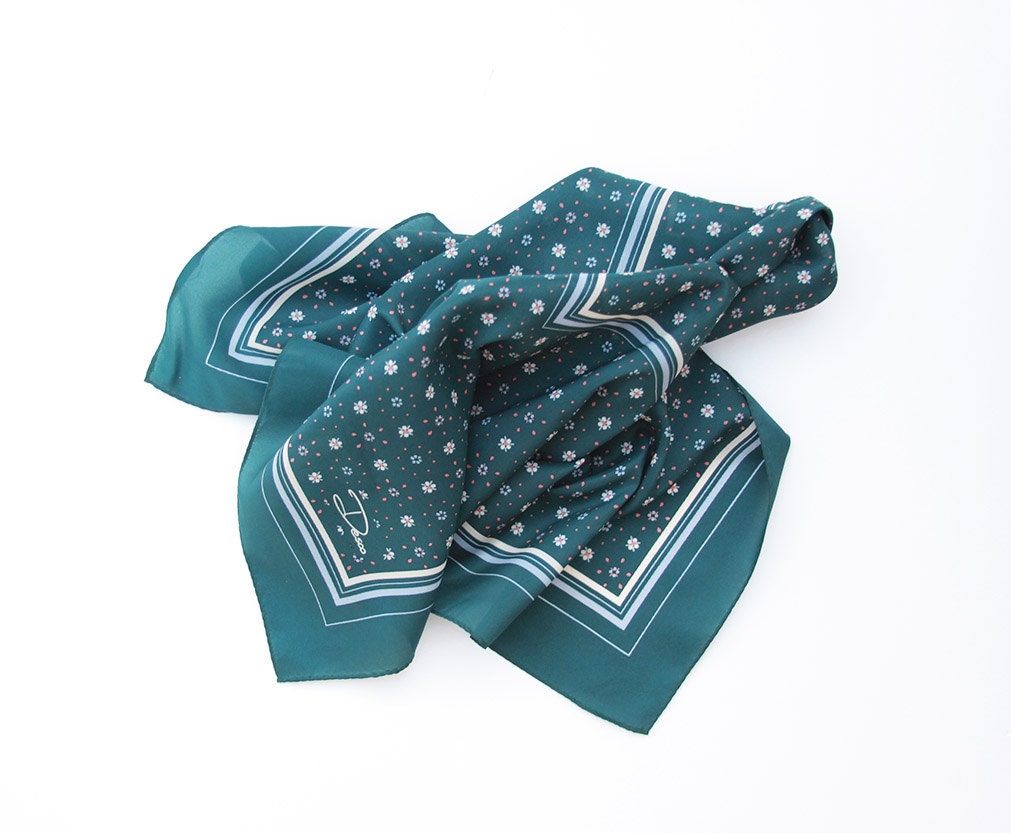 Vintage Scarf by Desco - Square, Green, Floral, summer Fashion