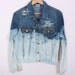 OMBRE Acid Wash JACKET Jeans Vintage DIY Denim Blue White Studded 90s