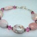 Pink Bracelet, Botswana Agate, Stone Bracelet, Gray, Pastel, Sterling Silver, Swarovski Crystal