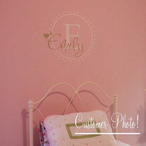 Vinyl Wall Decal Shabby Chic Name and Bird Nursery Vinyl Wall Decal Sticker- baby girl