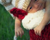 Newborn Elf Hat and Diaper Cover Set, Baby Photo Props, Tan and White Stripes